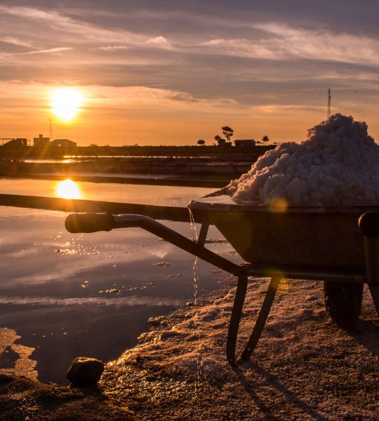 Sunset over Portuguese saltworks during a HotRodFun Portugal tour.