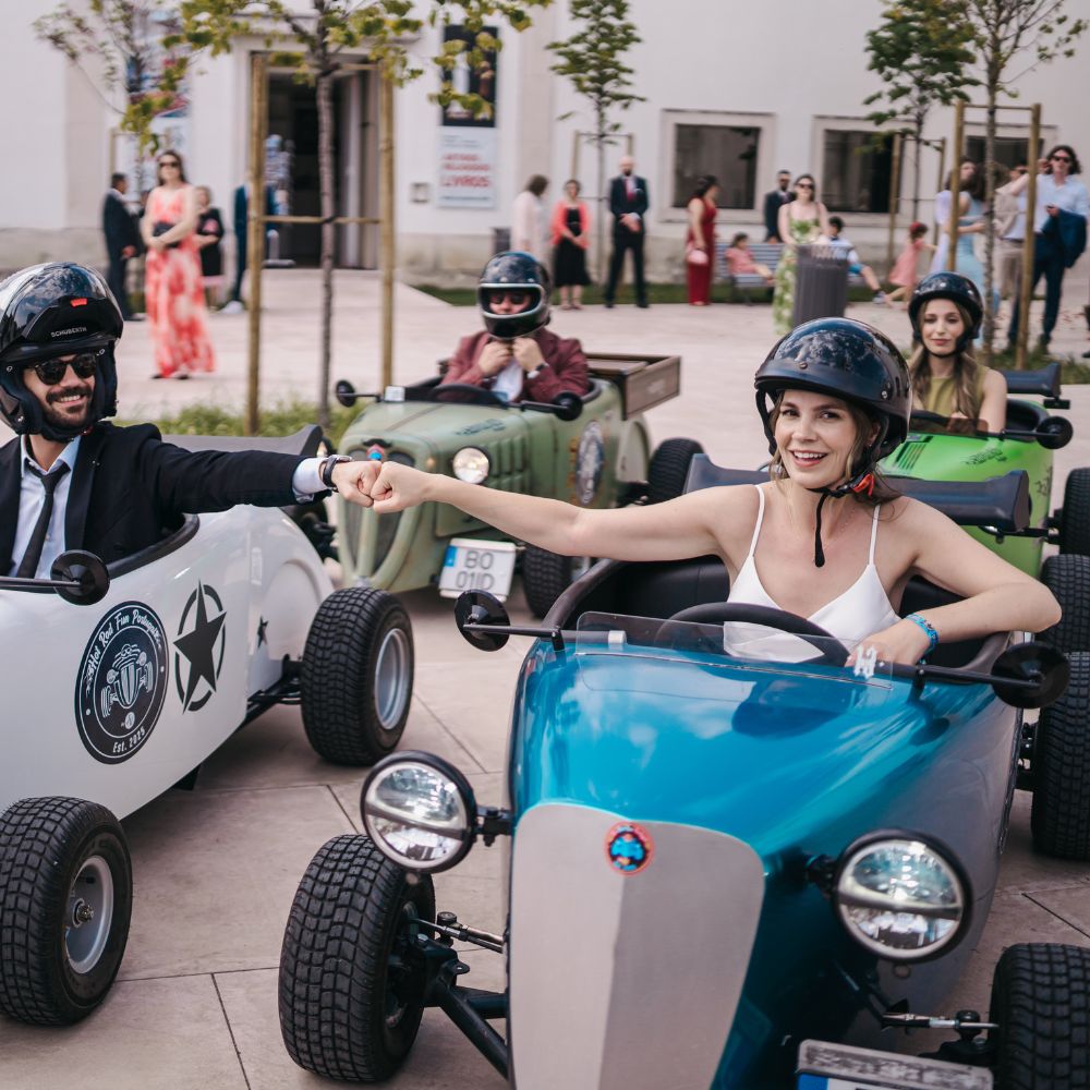 Participant driving a Hot Rod during a 2-hour tour with Hot Rod Fun Portugal